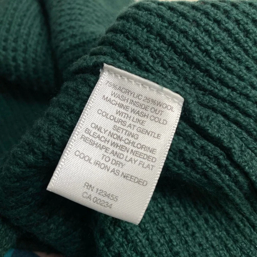 LORD & TAYLOR FOREST GREEN WAFFLE KNIT PULLOVER WOOL BLEND SWEATER DARK COTTAGE